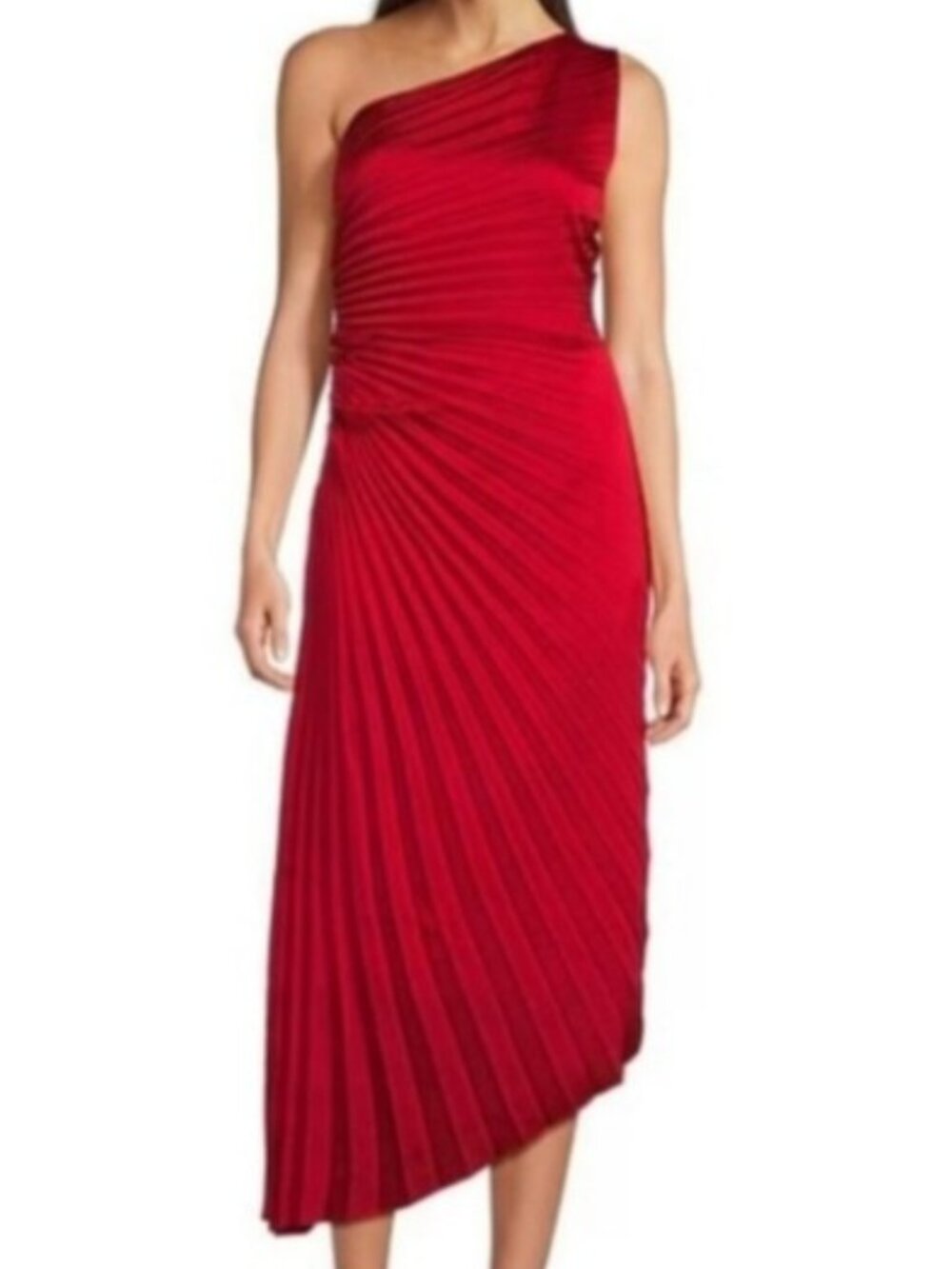 Belle by Badgley Mischka Kelsey One Shoulder Pleated Midi Dress 6 NWT